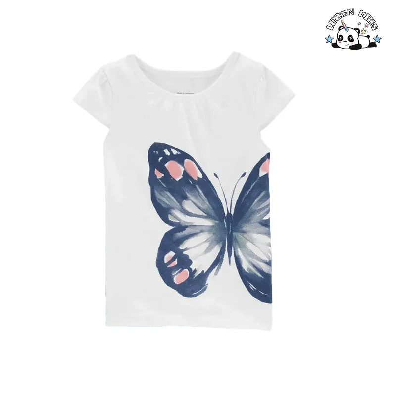LEZONKIDS - Customizable Wholesale OEM Soft Butterfly  Printed T Shirt Denim Short Pants Girls Summer Daily Set